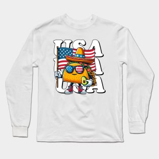 USA,Tacos holding an American flag funny 4th of July design Long Sleeve T-Shirt